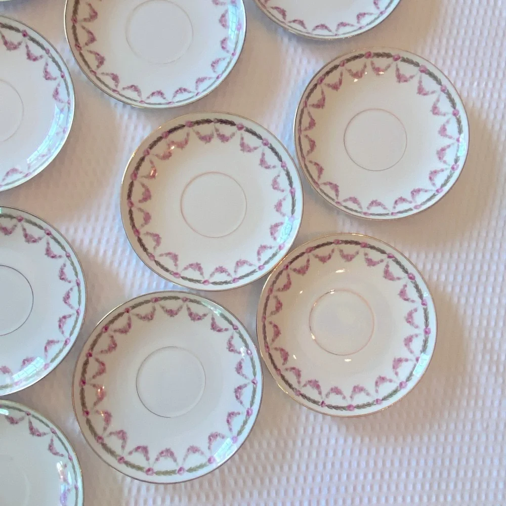 Antique China Limoges Pink and Green Floral 12 Saucers for your tea cups